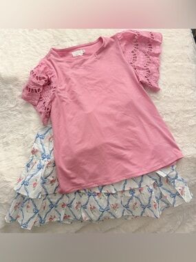 Shop the Mint Pink Eyelet Sleeve Top & Floral & Bow Skort Sz 12/14 EUC